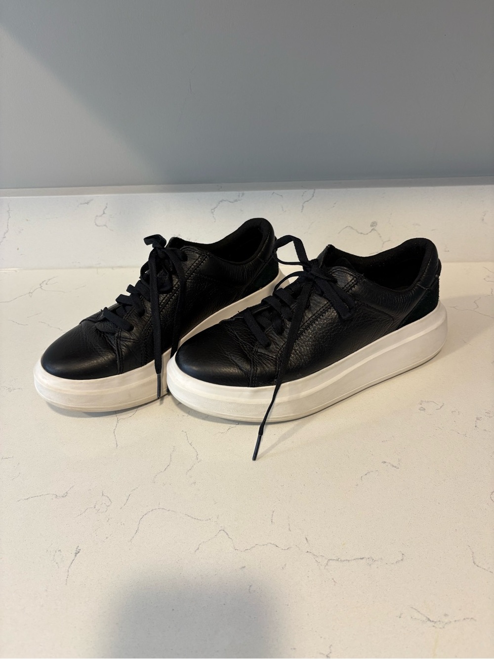 UGG Black Leather Platform Sneakers with White Sole